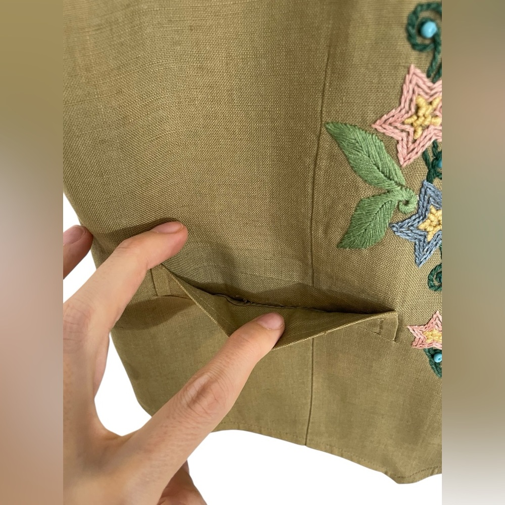 Vintage Banana Republic Linen Floral Embroidered Vest Beaded Sz Medium - Picture 10 of 14
